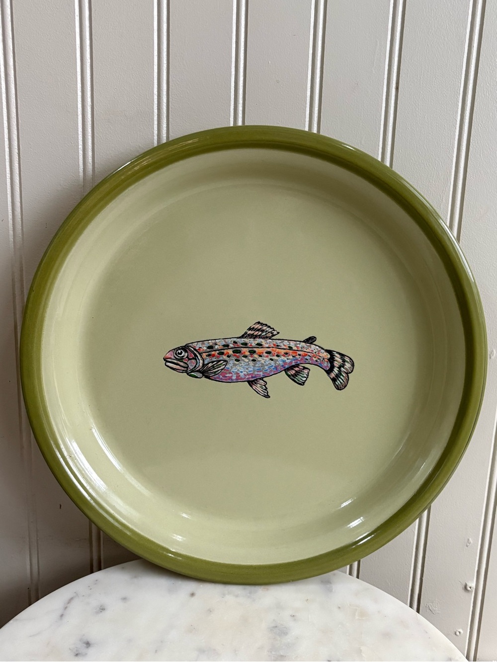 Marble Canyon Enamelware Large Trout Plate/Serving Platter Green 12.5” Diameter